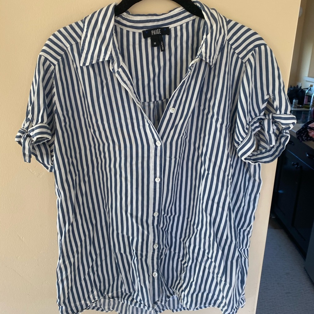 Paige blue and white tie sleeve button down